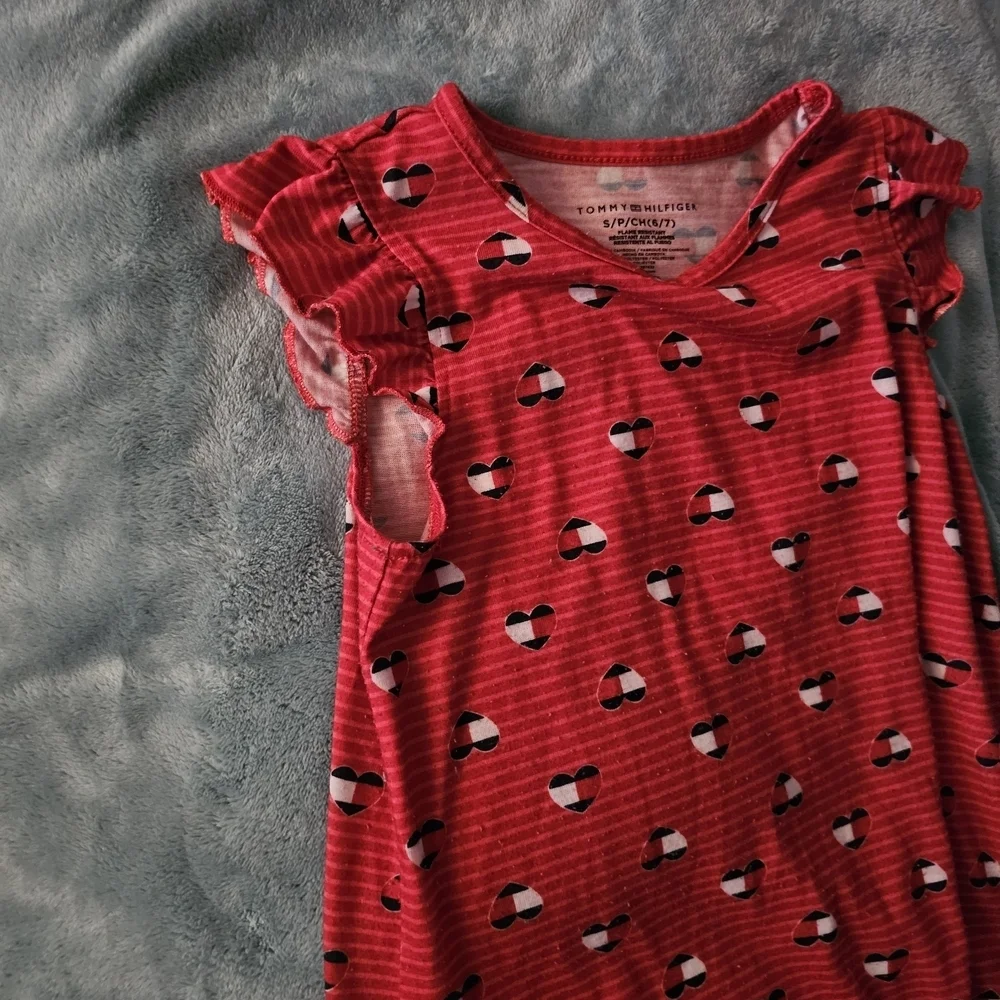 Tommy Hilfiger Kids Striped Red Nightgown with Hearts Design